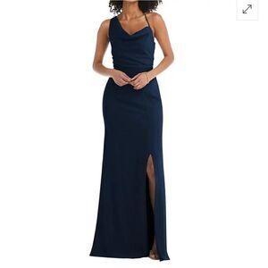 NWT AFTER SIX | One Shoulder Draped Cowl Neck Maxi‎ Dress Midnight Navy 2 R